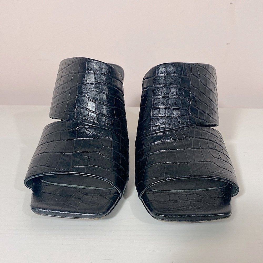 VINCE Nelda Cutout Croc-Effect Leather Mules Black 5M - Picture 4 of 8